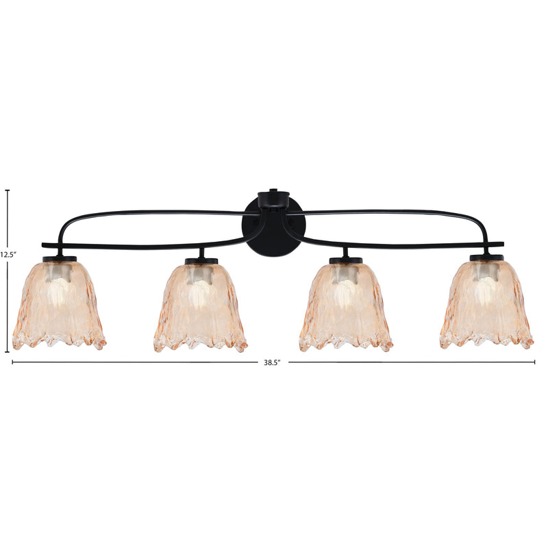 Toltec Cavella 32in 4-Light Bath Bar | Modern Matte Black and Amber Lava Glass | Bathroom Vanity & Powder Room | 8.5 x 12.5 in | Model 3914-MB-4233