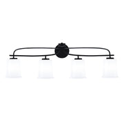 Toltec Cavella 12in 4-Light Bath Bar | Modern Matte Black Steel and White Opal Glass | Bathroom Vanity | 7.25 x 12 in | Model 3914-MB-5031
