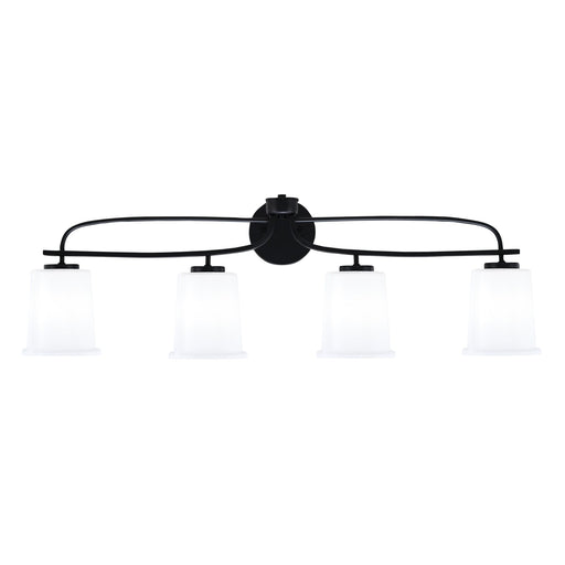 Toltec Cavella 12in 4-Light Bath Bar | Modern Matte Black Steel and White Opal Glass | Bathroom Vanity | 7.25 x 12 in | Model 3914-MB-5031