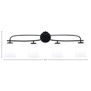 Toltec Cavella 12in 4-Light Bath Bar | Modern Matte Black Steel and White Opal Glass | Bathroom Vanity | 7.25 x 12 in | Model 3914-MB-5031