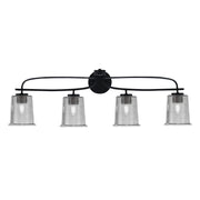 Toltec Cavella 12in 4-Light Bath Bar | Modern Matte Black Steel and Smoke Bubble Glass | Bathroom Vanity | 7.25 x 12 in | Model 3914-MB-5032