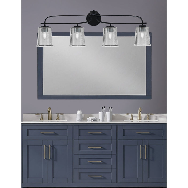 Toltec Cavella 12in 4-Light Bath Bar | Modern Matte Black Steel and Smoke Bubble Glass | Bathroom Vanity | 7.25 x 12 in | Model 3914-MB-5032