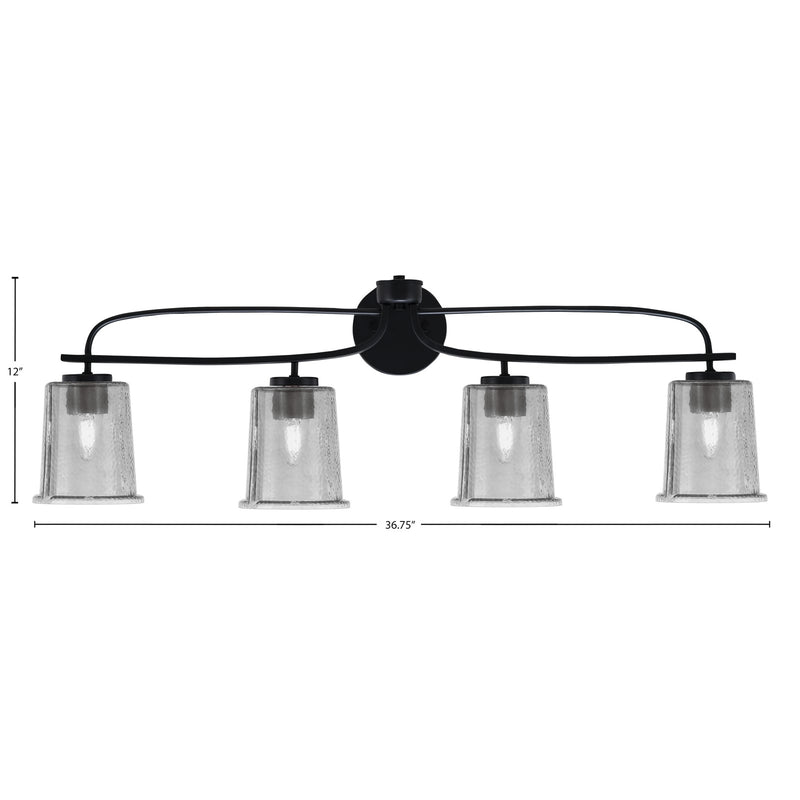 Toltec Cavella 12in 4-Light Bath Bar | Modern Matte Black Steel and Smoke Bubble Glass | Bathroom Vanity | 7.25 x 12 in | Model 3914-MB-5032