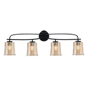 Toltec Cavella 32in 4-Light Bath Bar | Modern Matte Black and Amber Bubble Glass | Bathroom Vanity & Powder Room | 7.25 x 12 in | Model 3914-MB-5033