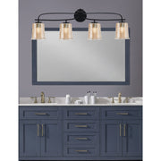 Toltec Cavella 32in 4-Light Bath Bar | Modern Matte Black and Amber Bubble Glass | Bathroom Vanity & Powder Room | 7.25 x 12 in | Model 3914-MB-5033