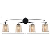 Toltec Cavella 32in 4-Light Bath Bar | Modern Matte Black and Amber Bubble Glass | Bathroom Vanity & Powder Room | 7.25 x 12 in | Model 3914-MB-5033