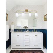 Toltec Cavella 4-Light Bath Bar | Modern New Age Brass and White Opal Glass | Bathroom Vanity & Powder Room | 7 x 12.5 in | Model 3914-NAB-261