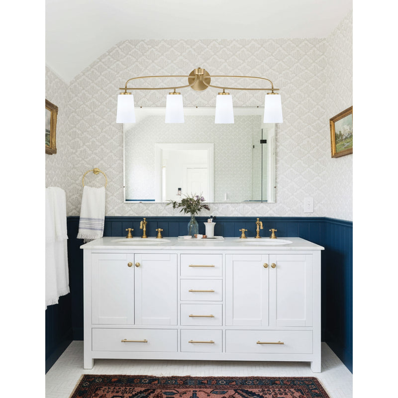 Toltec Cavella 4-Light Bath Bar | Modern New Age Brass and White Opal Glass | Bathroom Vanity & Powder Room | 7 x 12.5 in | Model 3914-NAB-261