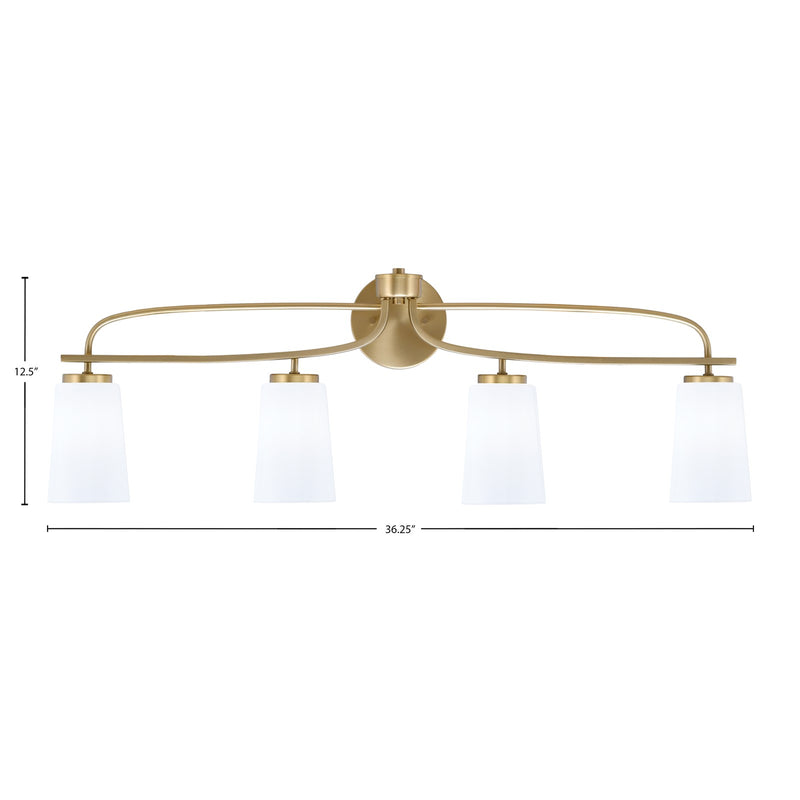 Toltec Cavella 4-Light Bath Bar | Modern New Age Brass and White Opal Glass | Bathroom Vanity & Powder Room | 7 x 12.5 in | Model 3914-NAB-261