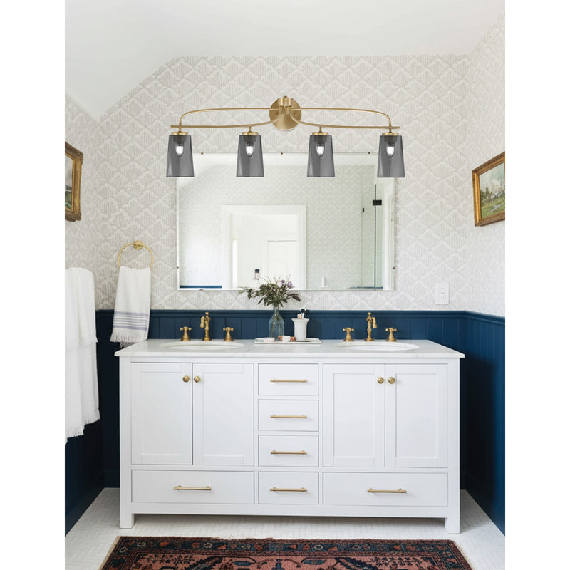 Toltec Cavella 4-Light Bath Bar | Modern New Age Brass and Smoke Bubble Glass | Bathroom Vanity & Powder Room | 7 x 12.5 in | Model 3914-NAB-262
