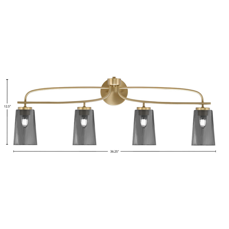 Toltec Cavella 4-Light Bath Bar | Modern New Age Brass and Smoke Bubble Glass | Bathroom Vanity & Powder Room | 7 x 12.5 in | Model 3914-NAB-262