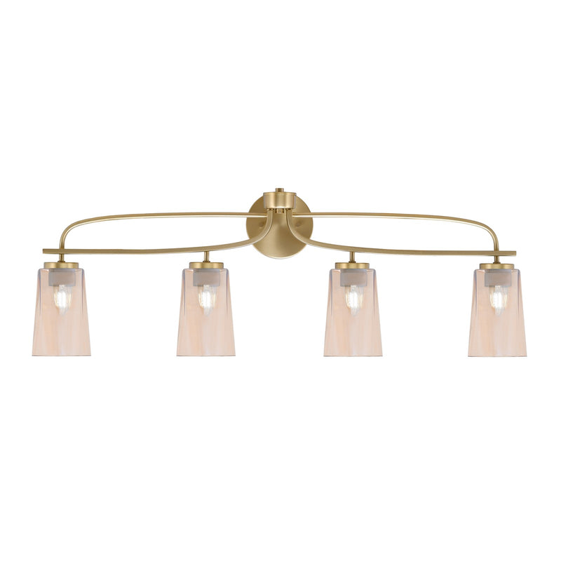 Toltec Cavella 4-Light Bath Bar | Modern New Age Brass and Amber Gradient Glass | Bathroom Vanity & Powder Room | 7 x 12.5 in | Model 3914-NAB-263