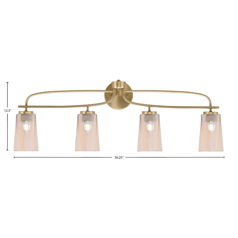 Toltec Cavella 4-Light Bath Bar | Modern New Age Brass and Amber Gradient Glass | Bathroom Vanity & Powder Room | 7 x 12.5 in | Model 3914-NAB-263