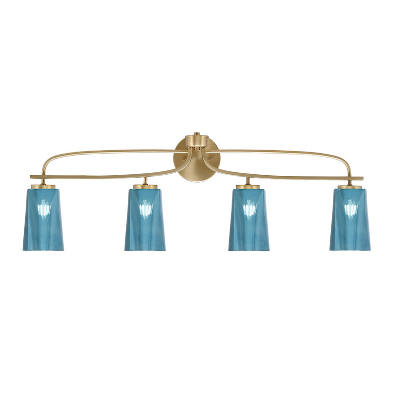 Toltec Cavella 4-Light Bath Bar | Modern New Age Brass and Blue Gradient Glass | Bathroom Vanity & Powder Room | 7 x 12.5 in | Model 3914-NAB-265