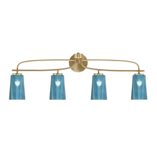 Toltec Cavella 4-Light Bath Bar | Modern New Age Brass and Blue Gradient Glass | Bathroom Vanity & Powder Room | 7 x 12.5 in | Model 3914-NAB-265