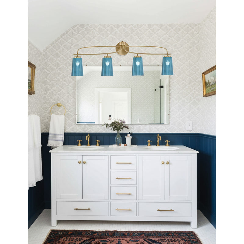 Toltec Cavella 4-Light Bath Bar | Modern New Age Brass and Blue Gradient Glass | Bathroom Vanity & Powder Room | 7 x 12.5 in | Model 3914-NAB-265