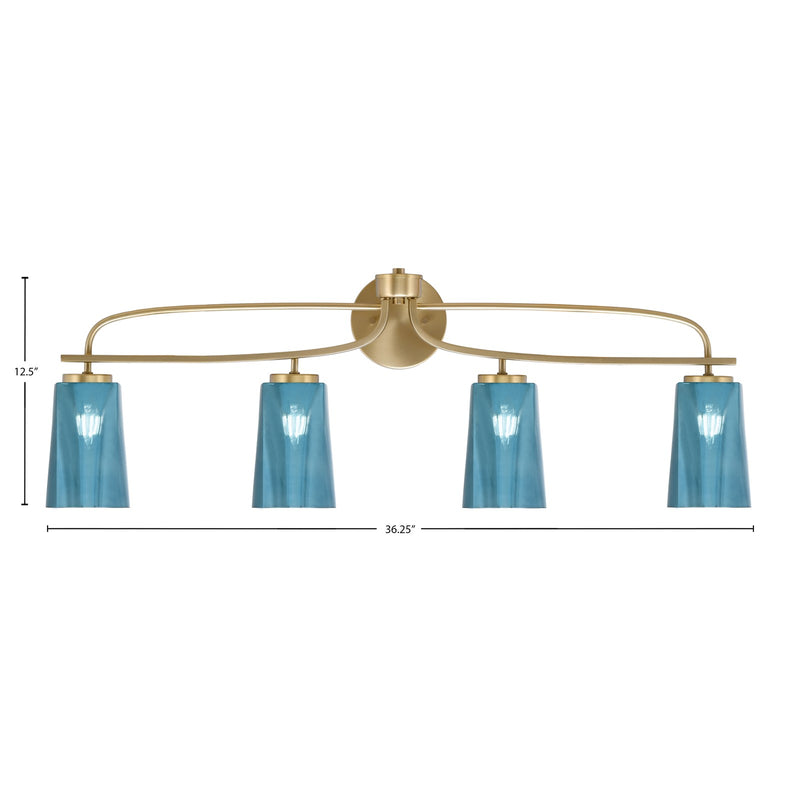 Toltec Cavella 4-Light Bath Bar | Modern New Age Brass and Blue Gradient Glass | Bathroom Vanity & Powder Room | 7 x 12.5 in | Model 3914-NAB-265