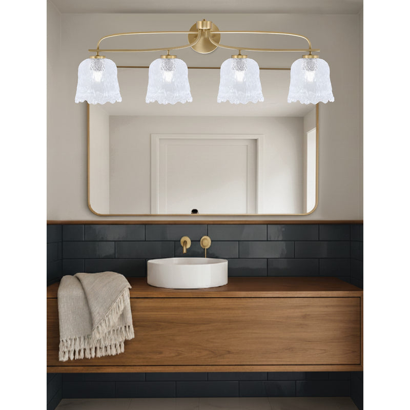 Toltec Cavella 4-Light Bath Bar | New Age Brass and Clear Lava Glass | Bathroom & Vanity Lighting | 8.5 x 12.5 in | Model 3914-NAB-4230