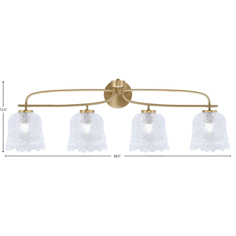 Toltec Cavella 4-Light Bath Bar | New Age Brass and Clear Lava Glass | Bathroom & Vanity Lighting | 8.5 x 12.5 in | Model 3914-NAB-4230
