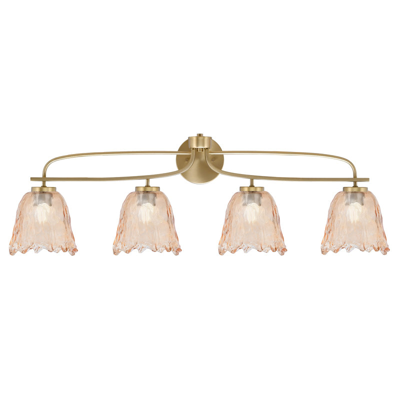 Toltec Cavella 4-Light Bath Bar | New Age Brass and Amber Lava Glass | Bathroom & Vanity Lighting | 8.5 x 12.5 in | Model 3914-NAB-4233
