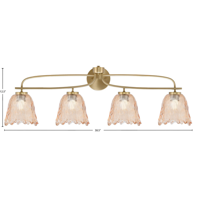 Toltec Cavella 4-Light Bath Bar | New Age Brass and Amber Lava Glass | Bathroom & Vanity Lighting | 8.5 x 12.5 in | Model 3914-NAB-4233