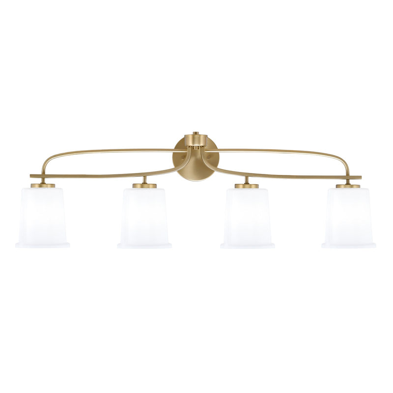 Toltec Cavella 4-Light Bath Bar | New Age Brass and White Opal Glass | Bathroom & Vanity Lighting | 7.25 x 12 in | Model 3914-NAB-5031
