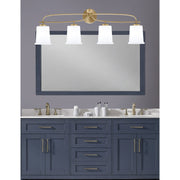 Toltec Cavella 4-Light Bath Bar | New Age Brass and White Opal Glass | Bathroom & Vanity Lighting | 7.25 x 12 in | Model 3914-NAB-5031