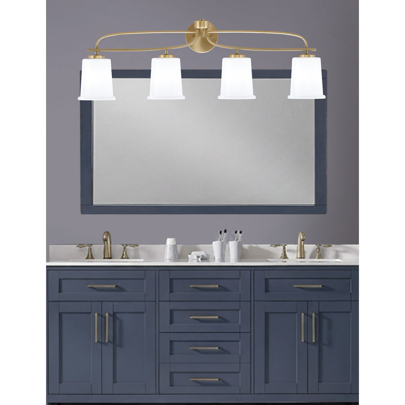 Toltec Cavella 4-Light Bath Bar | New Age Brass and White Opal Glass | Bathroom & Vanity Lighting | 7.25 x 12 in | Model 3914-NAB-5031