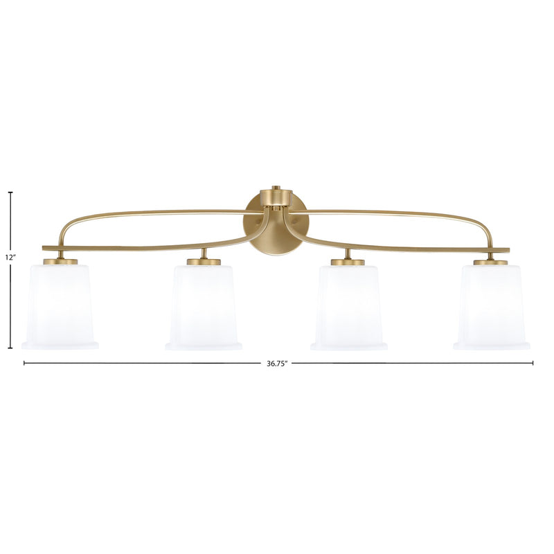 Toltec Cavella 4-Light Bath Bar | New Age Brass and White Opal Glass | Bathroom & Vanity Lighting | 7.25 x 12 in | Model 3914-NAB-5031