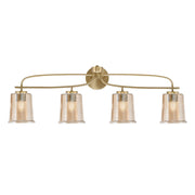 Toltec Cavella 4-Light Bath Bar | New Age Brass and Amber Bubble Glass | Bathroom & Vanity Lighting | 7.25 x 12 in | Model 3914-NAB-5033