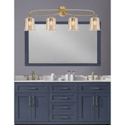 Toltec Cavella 4-Light Bath Bar | New Age Brass and Amber Bubble Glass | Bathroom & Vanity Lighting | 7.25 x 12 in | Model 3914-NAB-5033
