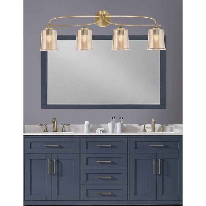 Toltec Cavella 4-Light Bath Bar | New Age Brass and Amber Bubble Glass | Bathroom & Vanity Lighting | 7.25 x 12 in | Model 3914-NAB-5033
