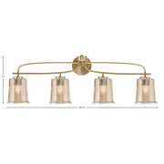 Toltec Cavella 4-Light Bath Bar | New Age Brass and Amber Bubble Glass | Bathroom & Vanity Lighting | 7.25 x 12 in | Model 3914-NAB-5033