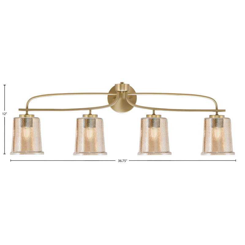 Toltec Cavella 4-Light Bath Bar | New Age Brass and Amber Bubble Glass | Bathroom & Vanity Lighting | 7.25 x 12 in | Model 3914-NAB-5033