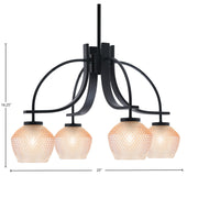 Toltec Cavella 25in 4-Light Downlight Chandelier | Matte Black Steel and Amber Textured Glass | Dining Room & Kitchen Island | 25 x 16.25 x 7.75 in | Model 3924-MB-4623