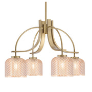Toltec Cavella 25in 4-Light Downlight Chandelier | New Age Brass Steel and Amber Textured Glass | Dining Room & Kitchen Island | 25 x 25 x 16.25 in | Model 3924-NAB-4613