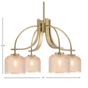 Toltec Cavella 25in 4-Light Downlight Chandelier | New Age Brass Steel and Amber Textured Glass | Dining Room & Kitchen Island | 25 x 25 x 16.25 in | Model 3924-NAB-4613