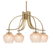 Toltec Cavella 25in 4-Light Downlight Chandelier | New Age Brass Steel and Amber Textured Glass | Dining Room & Kitchen Island | 25 x 16.25 in | Model 3924-NAB-4623