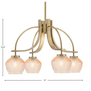 Toltec Cavella 25in 4-Light Downlight Chandelier | New Age Brass Steel and Amber Textured Glass | Dining Room & Kitchen Island | 25 x 16.25 in | Model 3924-NAB-4623