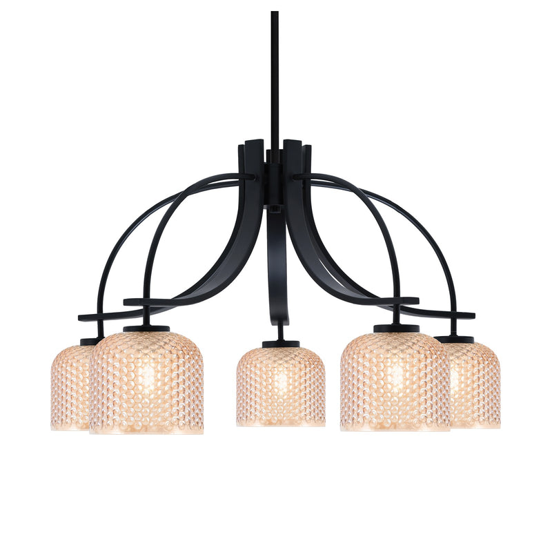 Toltec Cavella 28in 5-Light Downlight Chandelier | Matte Black Steel and Amber Textured Glass | Dining Room & Kitchen Island | 28 x 28 x 17 in | Model 3925-MB-4613