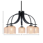 Toltec Cavella 28in 5-Light Downlight Chandelier | Matte Black Steel and Amber Textured Glass | Dining Room & Kitchen Island | 28 x 28 x 17 in | Model 3925-MB-4613