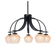 Toltec Cavella 28in 5-Light Downlight Chandelier | Modern Matte Black Steel and Amber Textured Glass | Dining Room & Kitchen Island | 28 x 28 x 17 in | Model 3925-MB-4623