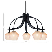 Toltec Cavella 28in 5-Light Downlight Chandelier | Modern Matte Black Steel and Amber Textured Glass | Dining Room & Kitchen Island | 28 x 28 x 17 in | Model 3925-MB-4623