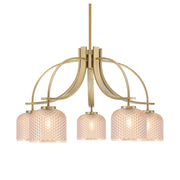 Toltec Cavella 28in 5-Light Downlight Chandelier | New Age Brass Steel and Amber Textured Glass | Dining Room & Kitchen Island | 28 x 28 x 17 in | Model 3925-NAB-4613