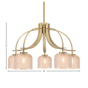 Toltec Cavella 28in 5-Light Downlight Chandelier | New Age Brass Steel and Amber Textured Glass | Dining Room & Kitchen Island | 28 x 28 x 17 in | Model 3925-NAB-4613