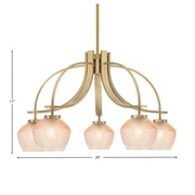 Toltec Cavella 28in 5-Light Downlight Chandelier | Modern New Age Brass Steel and Amber Textured Glass | Dining Room & Kitchen Island | Model 3925-NAB-4623