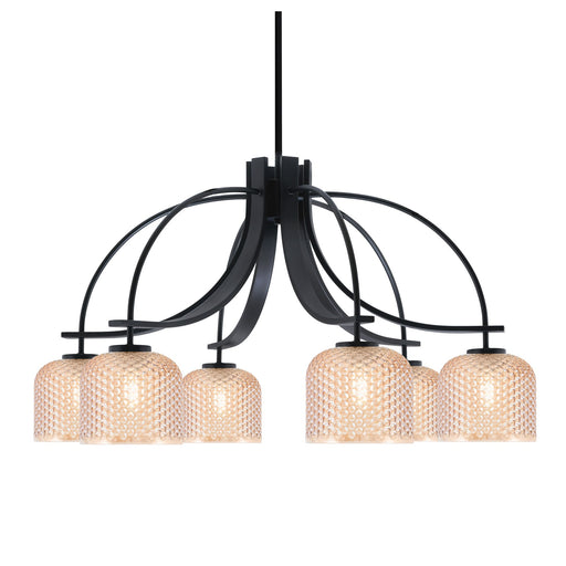 Toltec Cavella 32.5in 6-Light Downlight Chandelier | Matte Black Steel and Amber Textured Glass | Dining Room & Kitchen Island | 32.5 x 32.5 x 18.5 in | Model 3926-MB-4613
