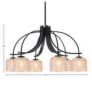 Toltec Cavella 32.5in 6-Light Downlight Chandelier | Matte Black Steel and Amber Textured Glass | Dining Room & Kitchen Island | 32.5 x 32.5 x 18.5 in | Model 3926-MB-4613