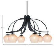 Toltec Cavella 32.5in 6-Light Downlight Chandelier | Modern Matte Black Steel and Amber Textured Glass | Dining Room & Kitchen Island | Model 3926-MB-4623