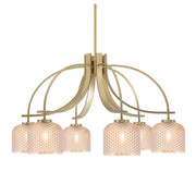 Toltec Cavella 32.5in 6-Light Chandelier | New Age Brass Steel and Amber Textured Glass | Dining Room & Kitchen Island | 32.5 x 18.5 in | Model 3926-NAB-4613